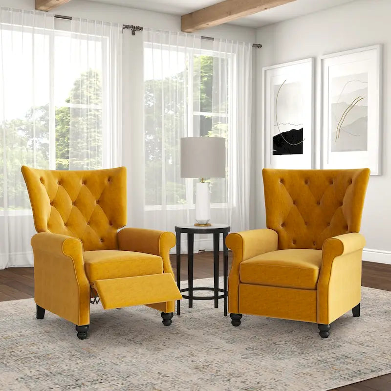 Fauteuil inclinable à dossier basculant en velours jaune moutarde, une place