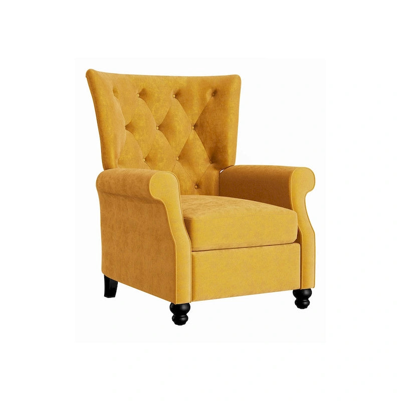Fauteuil inclinable à dossier basculant en velours jaune moutarde, une place