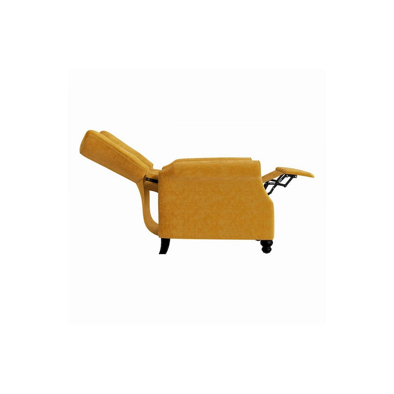 Fauteuil inclinable à dossier basculant en velours jaune moutarde, une place