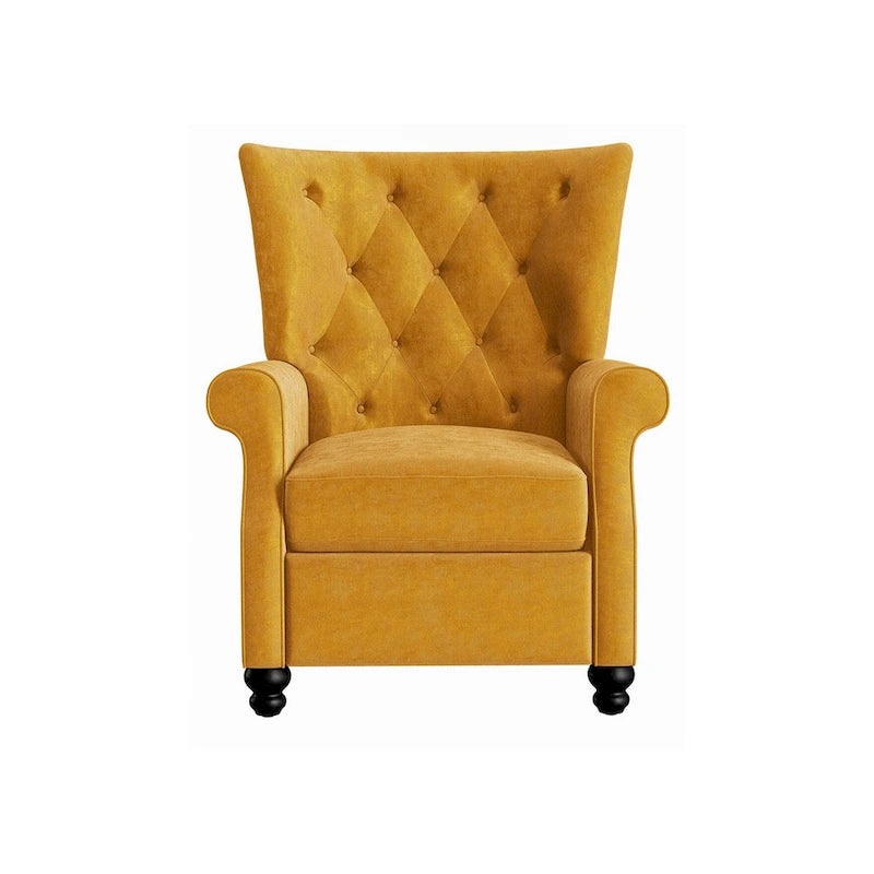 Fauteuil inclinable à dossier basculant en velours jaune moutarde, une place