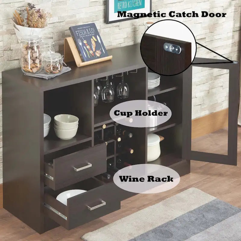 Cave à vin Espresso avec porte vitrée, range-verres et tiroirs