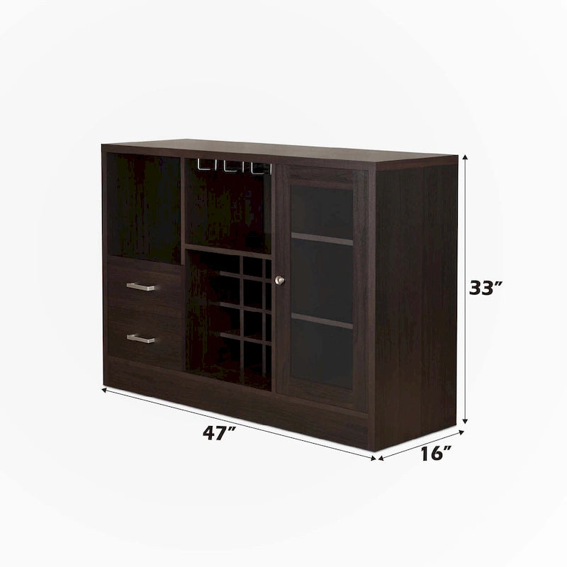Cave à vin Espresso avec porte vitrée, range-verres et tiroirs