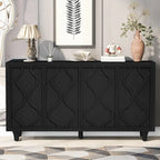 Buffet de rangement incurvé embossé noir à 4 portes