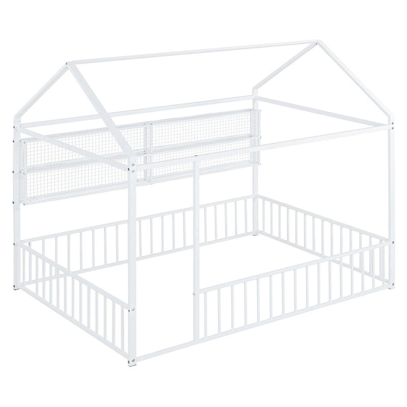 Black / White / Pink Metal House Bed Frame with Shelves, Twin, 1-Person