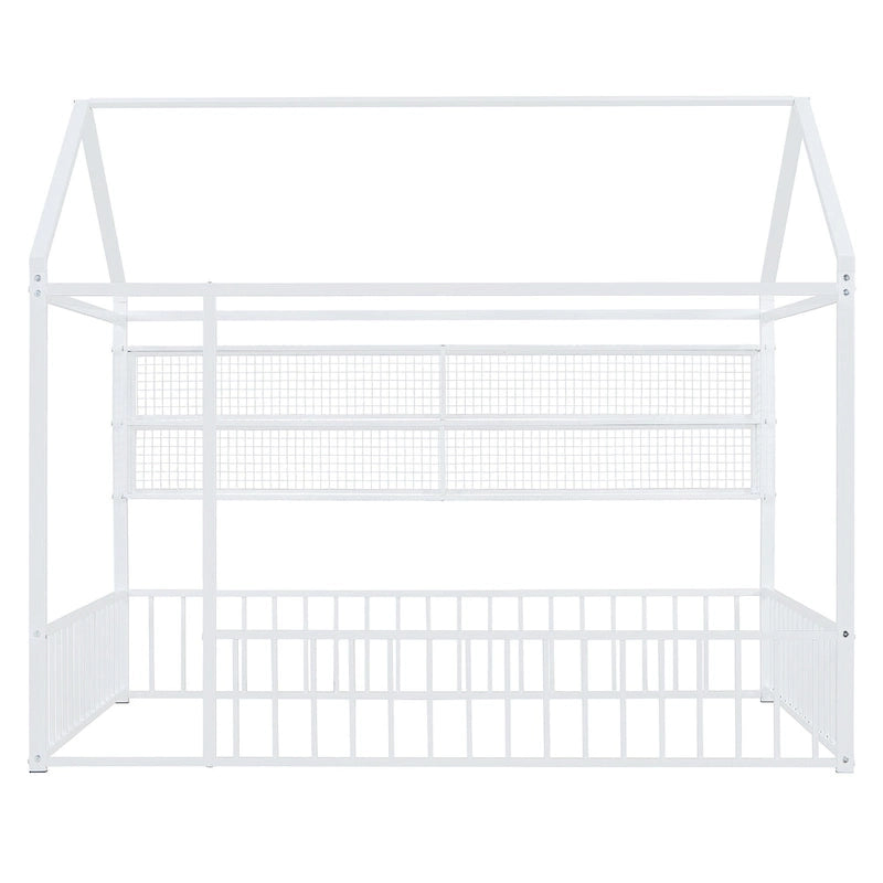 Black / White / Pink Metal House Bed Frame with Shelves, Twin, 1-Person