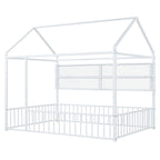 Cadre de lit maison en métal noir/blanc/rose avec étagères, simple, 1 personne