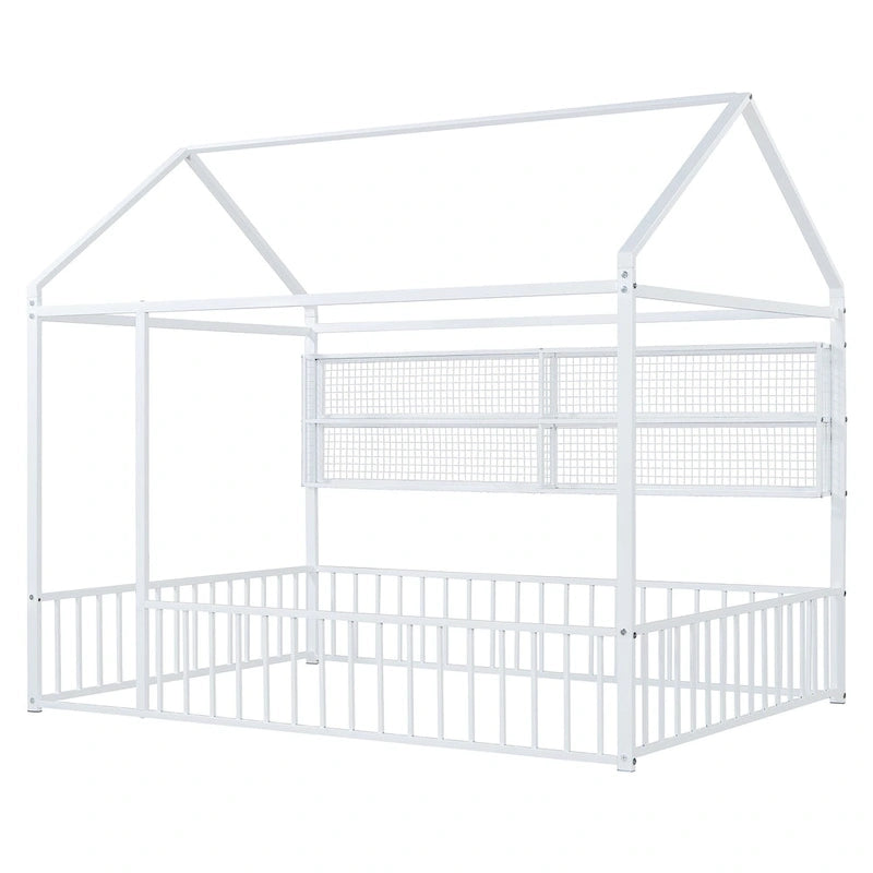 Black / White / Pink Metal House Bed Frame with Shelves, Twin, 1-Person
