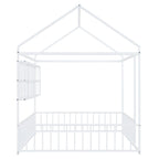 Cadre de lit maison en métal noir/blanc/rose avec étagères, simple, 1 personne