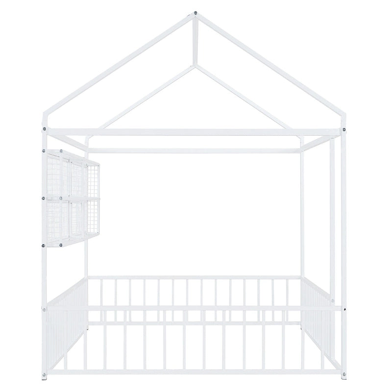 Cadre de lit maison en métal noir/blanc/rose avec étagères, simple, 1 personne