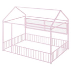 Cadre de lit maison en métal noir/blanc/rose avec étagères, simple, 1 personne
