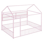 Cadre de lit maison en métal noir/blanc/rose avec étagères, simple, 1 personne
