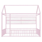 Cadre de lit maison en métal noir/blanc/rose avec étagères, simple, 1 personne
