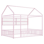 Cadre de lit maison en métal noir/blanc/rose avec étagères, simple, 1 personne