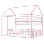 Cadre de lit maison en métal noir/blanc/rose avec étagères, simple, 1 personne