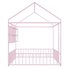 Cadre de lit maison en métal noir/blanc/rose avec étagères, simple, 1 personne