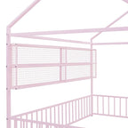Cadre de lit maison en métal noir/blanc/rose avec étagères, simple, 1 personne