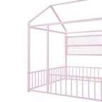Cadre de lit maison en métal noir/blanc/rose avec étagères, simple, 1 personne