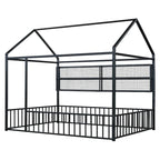 Cadre de lit maison en métal noir/blanc/rose avec étagères, simple, 1 personne