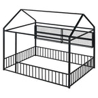 Cadre de lit maison en métal noir/blanc/rose avec étagères, simple, 1 personne