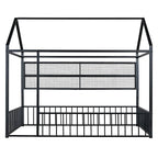 Cadre de lit maison en métal noir/blanc/rose avec étagères, simple, 1 personne