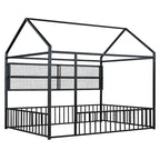 Cadre de lit maison en métal noir/blanc/rose avec étagères, simple, 1 personne