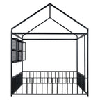 Cadre de lit maison en métal noir/blanc/rose avec étagères, simple, 1 personne