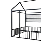 Cadre de lit maison en métal noir/blanc/rose avec étagères, simple, 1 personne