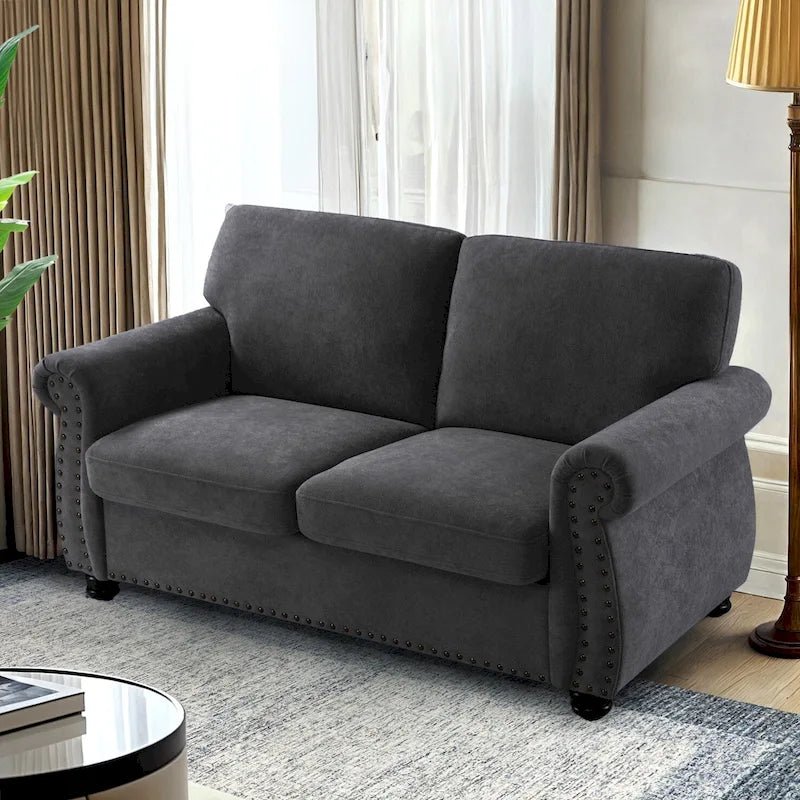 Causeuse en velours de style Mid-Century pour 2 personnes — Noir / Jaune moutarde / Ivoire / Gris / Vert