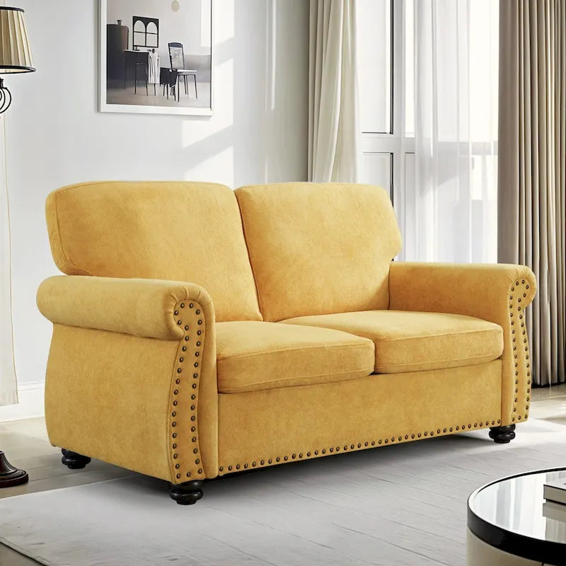 Causeuse en velours de style Mid-Century pour 2 personnes — Noir / Jaune moutarde / Ivoire / Gris / Vert
