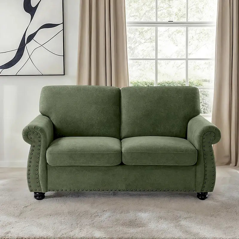 Causeuse en velours de style Mid-Century pour 2 personnes — Noir / Jaune moutarde / Ivoire / Gris / Vert
