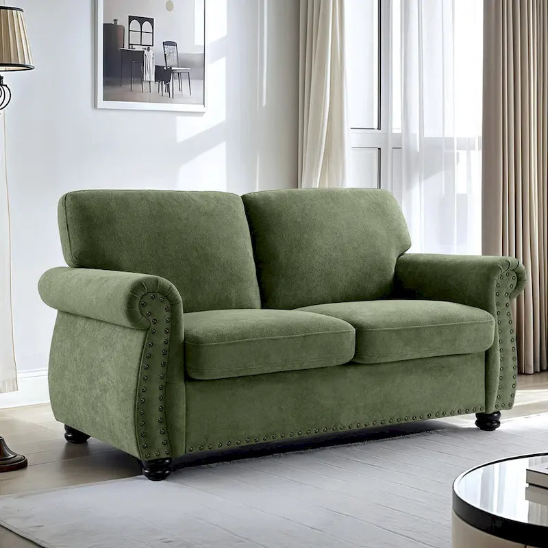 Causeuse en velours de style Mid-Century pour 2 personnes — Noir / Jaune moutarde / Ivoire / Gris / Vert