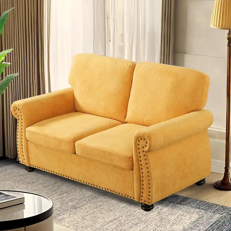 Causeuse en velours de style Mid-Century pour 2 personnes — Noir / Jaune moutarde / Ivoire / Gris / Vert