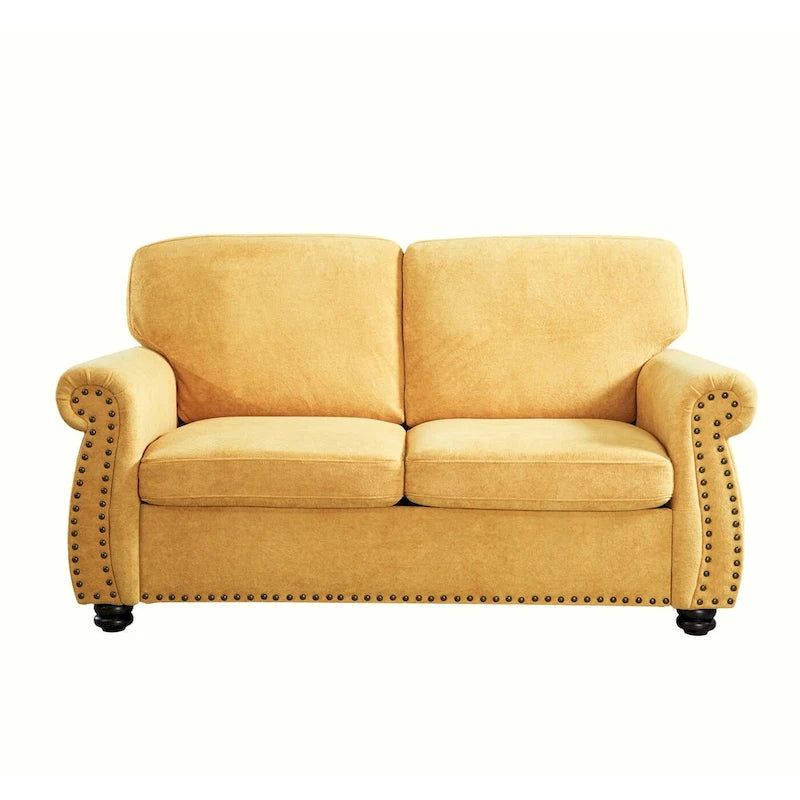 Causeuse en velours de style Mid-Century pour 2 personnes — Noir / Jaune moutarde / Ivoire / Gris / Vert