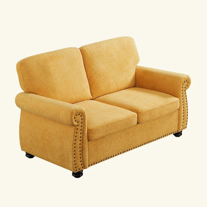 Causeuse en velours de style Mid-Century pour 2 personnes — Noir / Jaune moutarde / Ivoire / Gris / Vert