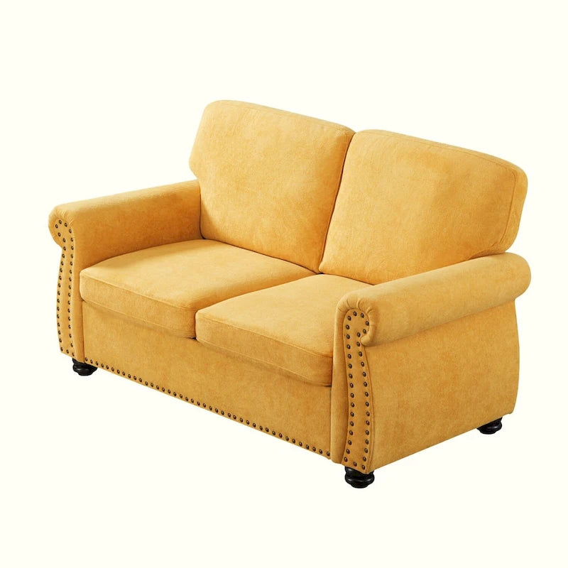Causeuse en velours de style Mid-Century pour 2 personnes — Noir / Jaune moutarde / Ivoire / Gris / Vert