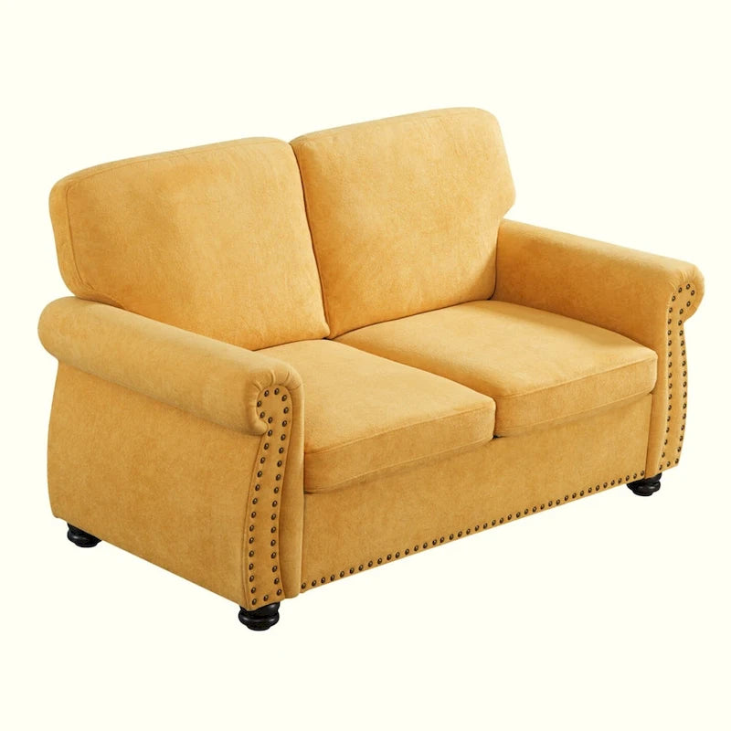 Causeuse en velours de style Mid-Century pour 2 personnes — Noir / Jaune moutarde / Ivoire / Gris / Vert
