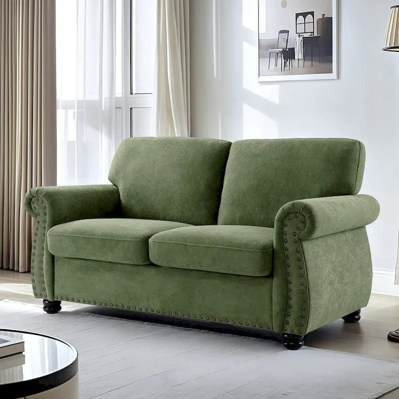 Causeuse en velours de style Mid-Century pour 2 personnes — Noir / Jaune moutarde / Ivoire / Gris / Vert