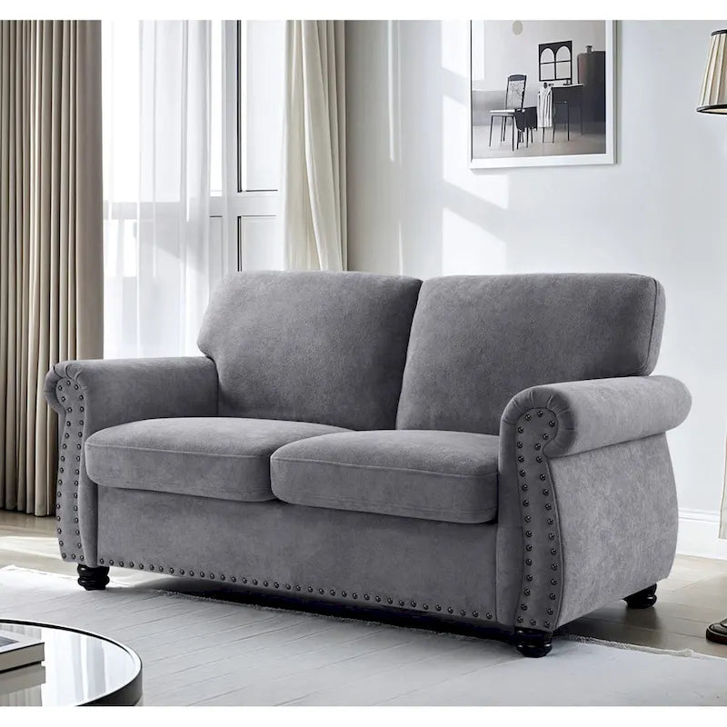 Causeuse en velours de style Mid-Century pour 2 personnes — Noir / Jaune moutarde / Ivoire / Gris / Vert