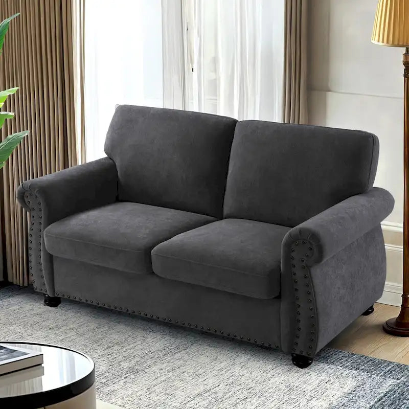 Causeuse en velours de style Mid-Century pour 2 personnes — Noir / Jaune moutarde / Ivoire / Gris / Vert