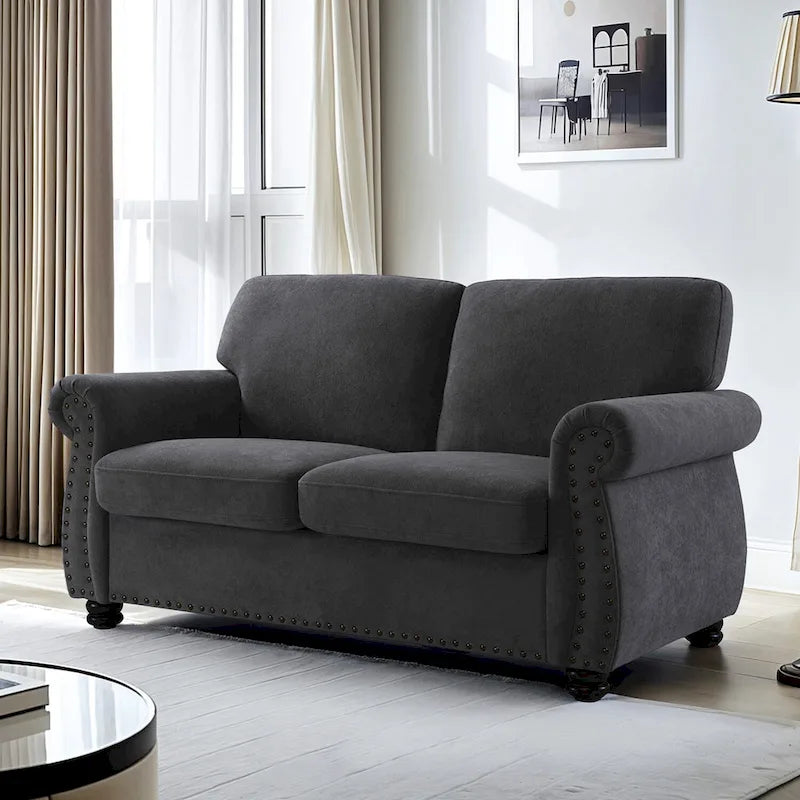 Causeuse en velours de style Mid-Century pour 2 personnes — Noir / Jaune moutarde / Ivoire / Gris / Vert