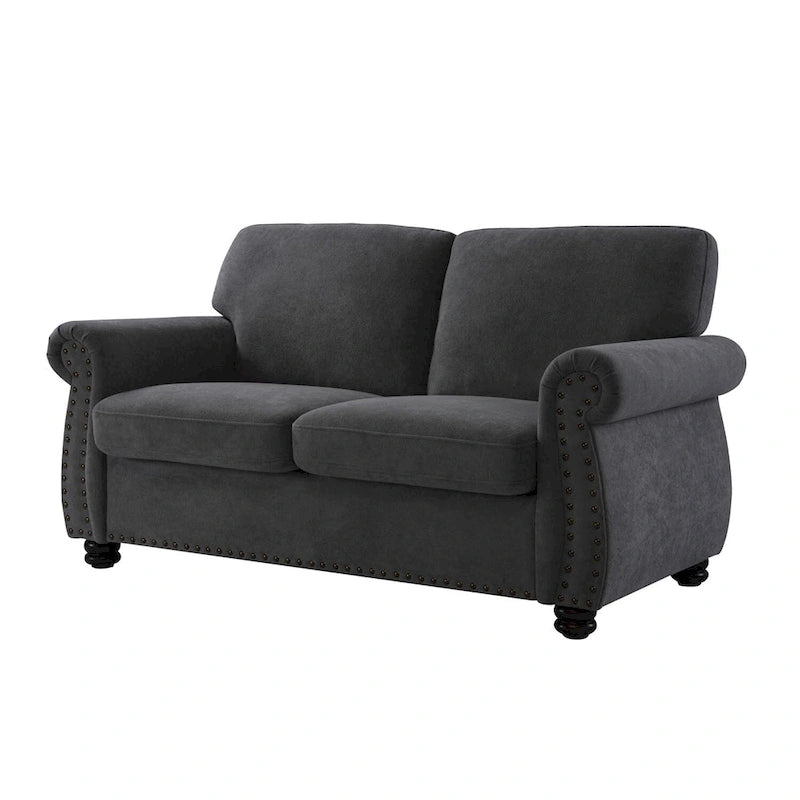 Causeuse en velours de style Mid-Century pour 2 personnes — Noir / Jaune moutarde / Ivoire / Gris / Vert