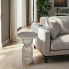 Table d'appoint ronde sur pied, marron et beige naturels
