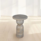 Table d'appoint ronde sur pied, marron et beige naturels