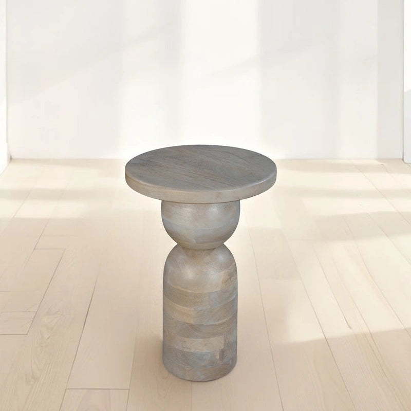 Table d'appoint ronde sur pied, marron et beige naturels