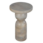 Table d'appoint ronde sur pied, marron et beige naturels