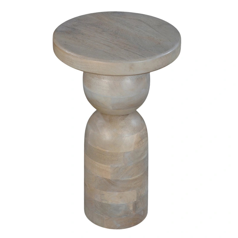 Table d'appoint ronde sur pied, marron et beige naturels