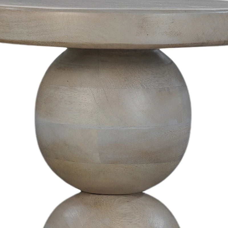 Table d'appoint ronde sur pied, marron et beige naturels