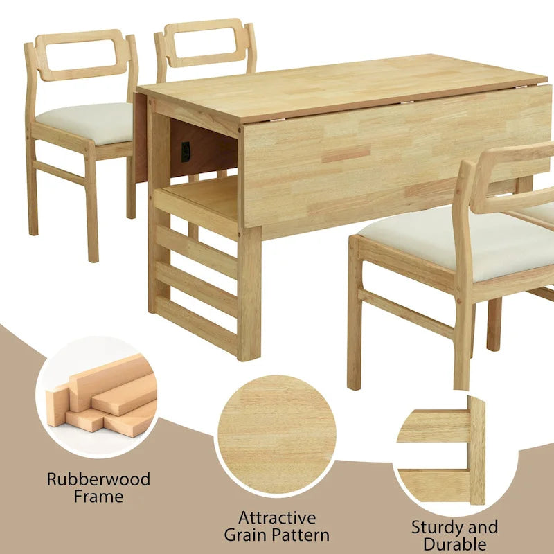 Table de salle à manger à abattants de style campagnard marron/naturel pour 2 à 4 personnes