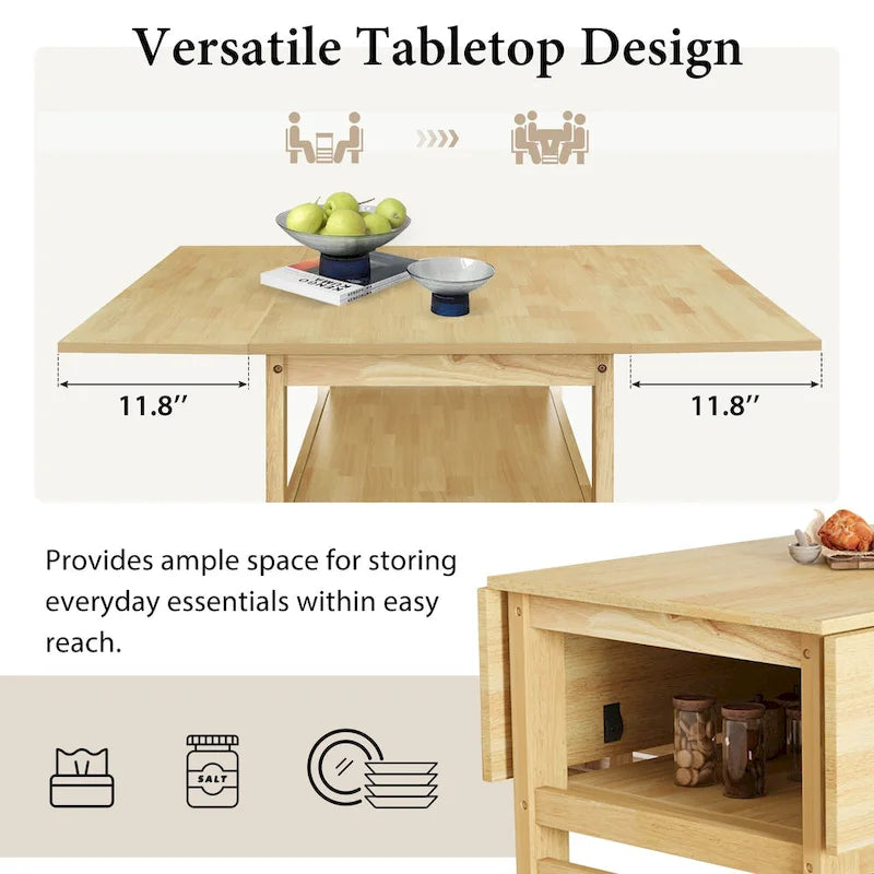 Table de salle à manger à abattants de style campagnard marron/naturel pour 2 à 4 personnes