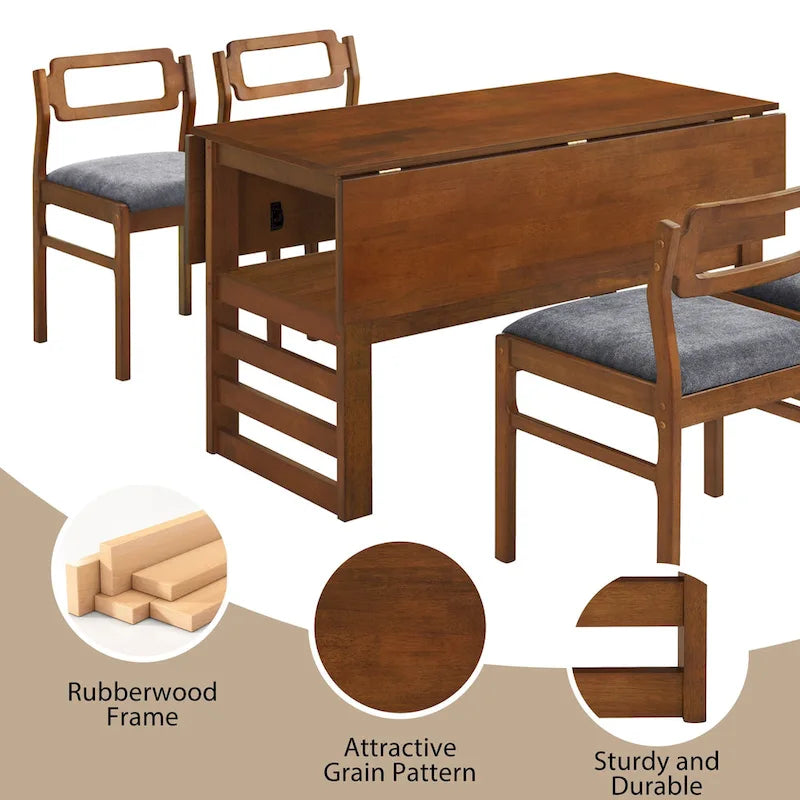 Table de salle à manger à abattants de style campagnard marron/naturel pour 2 à 4 personnes